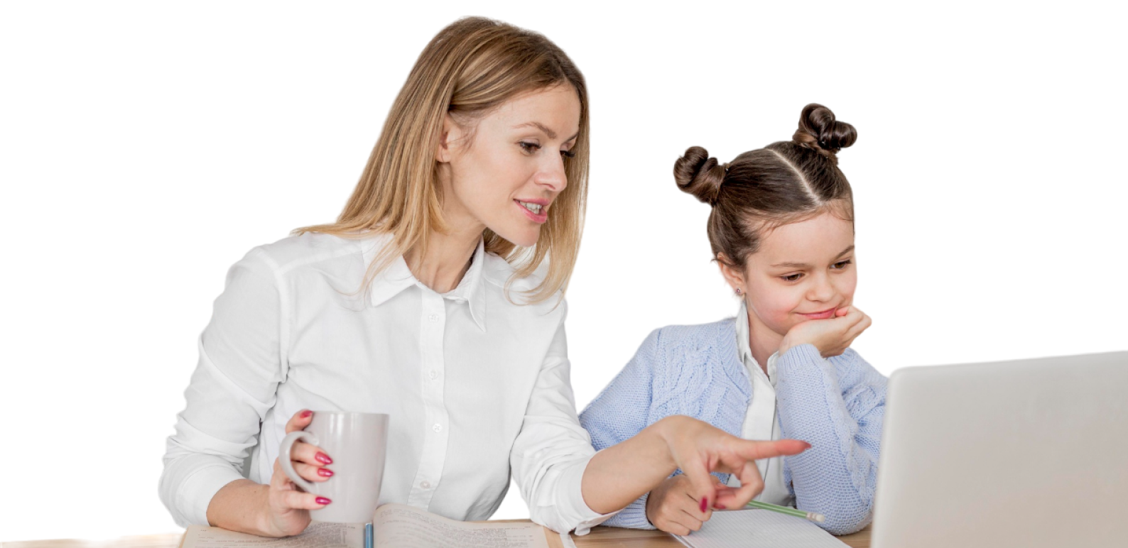 Woman and daughter reading